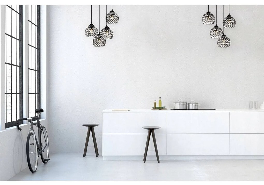 Závesné svietidlo Crystal, 4x čierne krištáľové tienidlo, o