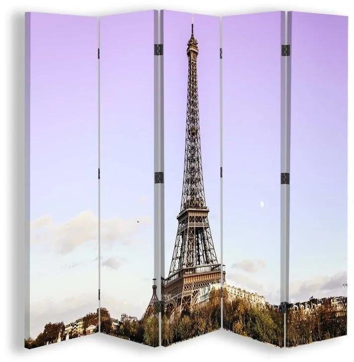 Ozdobný paraván, Eiffelova věž na pozadí oblohy - 180x170 cm, päťdielny, klasický paraván