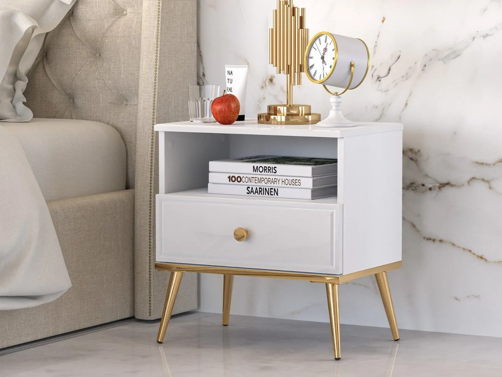 NOČNÝ STOLÍK BELLINI BIELY VYSOKÝ LESK