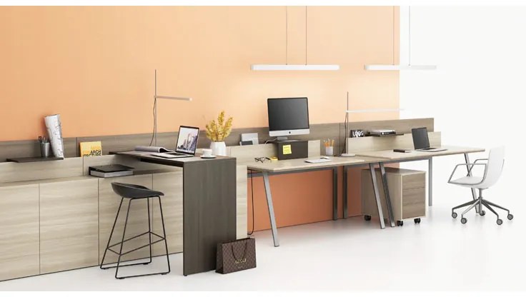 PLAN Výškovo nastaviteľný stôl SINGLE LAYERS, 160x80 cm, 2 motory, s prepážkami, dub prírodný/dub morený