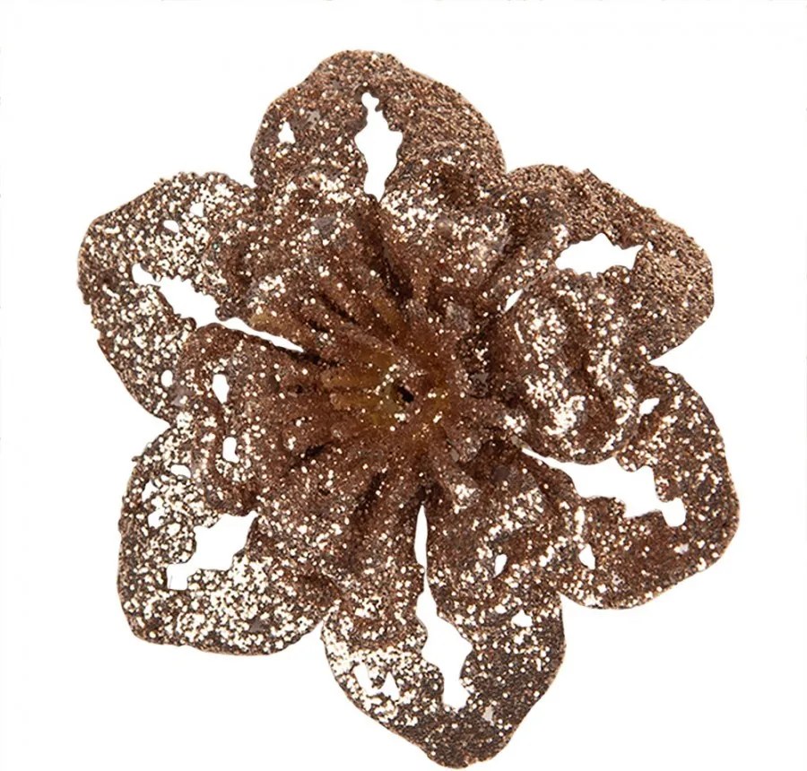 Medená trblietavá umelá dekorácia vianočná hviezda Poinsettia - Ø 6*2 cm