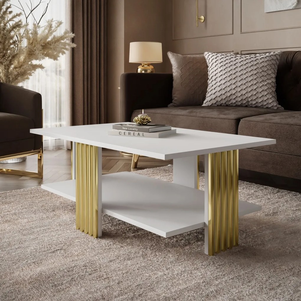 KONFERENČNÝ STOLÍK CHARLES BIELY MATNÝ + ZLATÝ