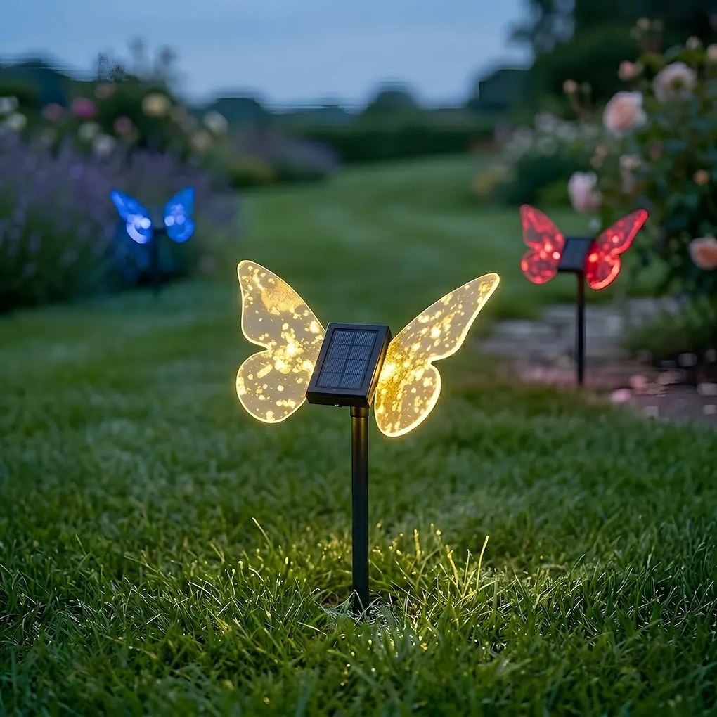 Exteriérové solárne zapichovacie svietidlo Butterfly, RGB