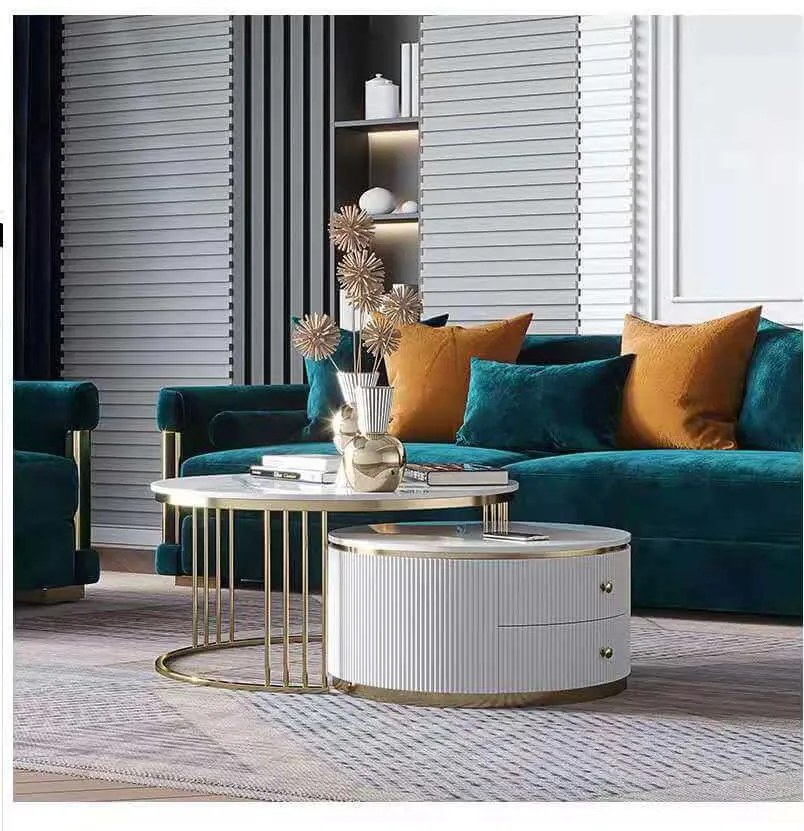 KONFERENČNÝ STOLÍK GASTON 2v1 BIELY MRAMOR + ZLATÝ