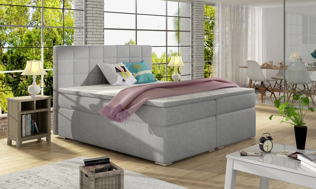 Manželská posteľ Boxspring 140 cm Abbie (svetlosivá) (s matracmi). Akcia -20%. Vlastná spoľahlivá doprava až k Vám domov. 1027407