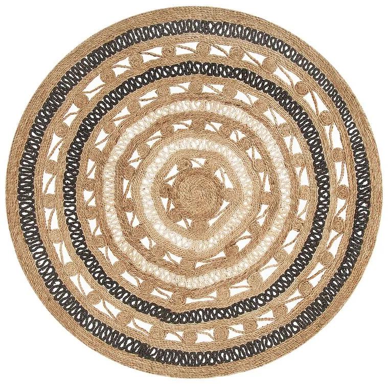 Okrúhly jutový koberec ⌀ 140 cm béžová/čierna GOYNE Beliani