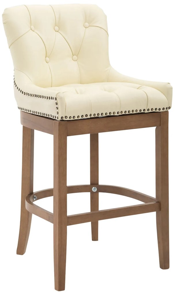 Barová stolička Buckingham ~ koža, drevené nohy svetlá antik - Krémová