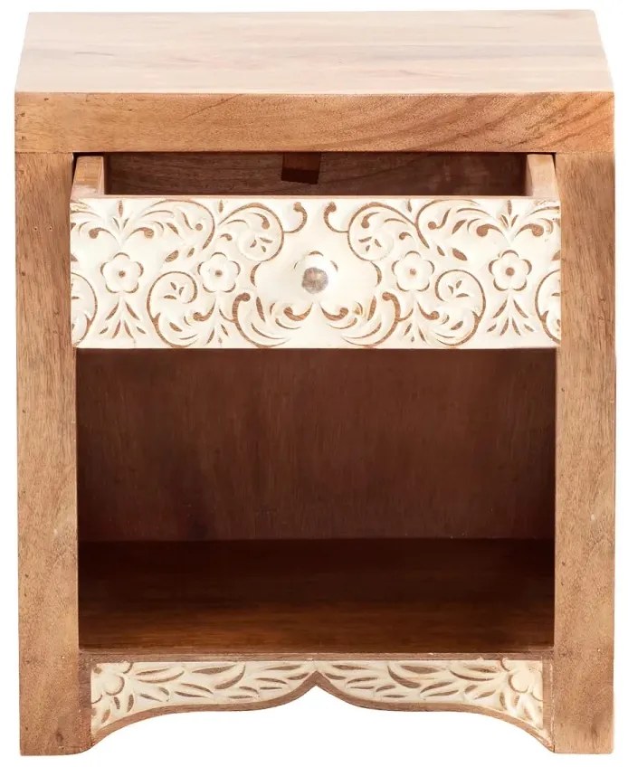 furniture-nabytek.cz - Masívny nočný stolík Delhi z mangového dreva, lakovaný, hnedý – 40×40×45 cm