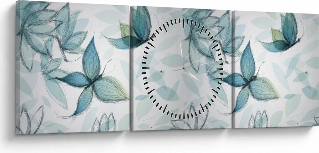 Obraz - Modré motýliky (s hodinami) (90x30 cm)
