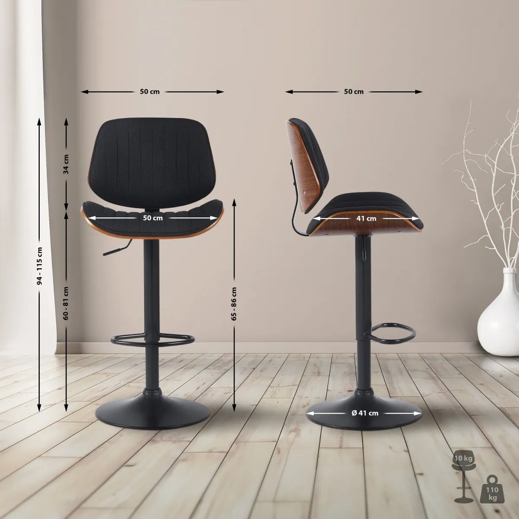 Barová stolička Clawson - látka, čierny rám - orech/čierna