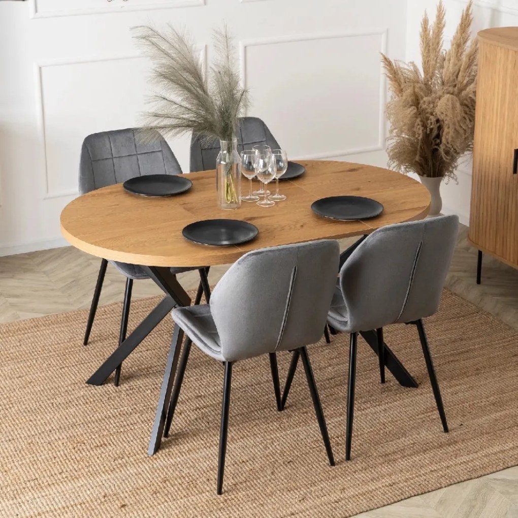 PROXIMA.store - Okrúhly rozkladací stôl LUGO FARBA: dub, FARBA NÔH: čierna