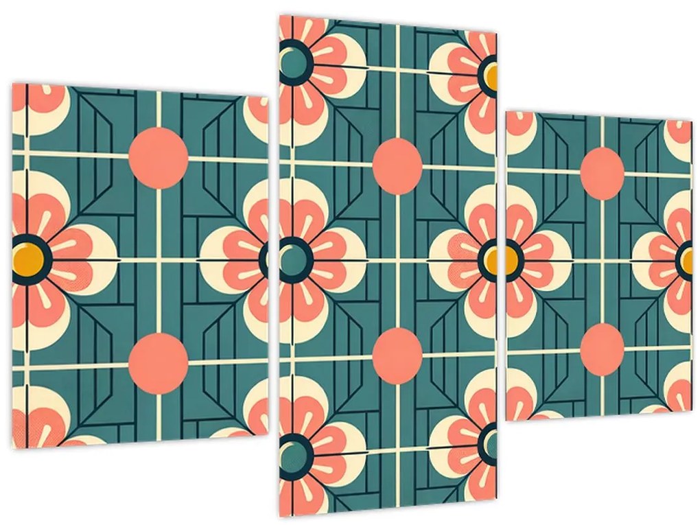 Obraz - Retro vzor s kvetmi (90x60 cm)