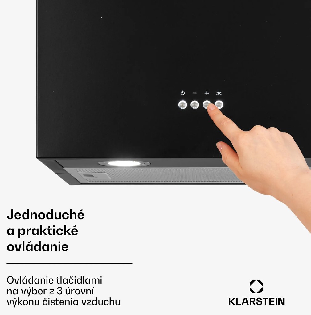Klarstein Structura, digestor, 41 cm, ostrovčekový, 641 m³/h, A, LED, nehrdzaejúca oceľ, čierny