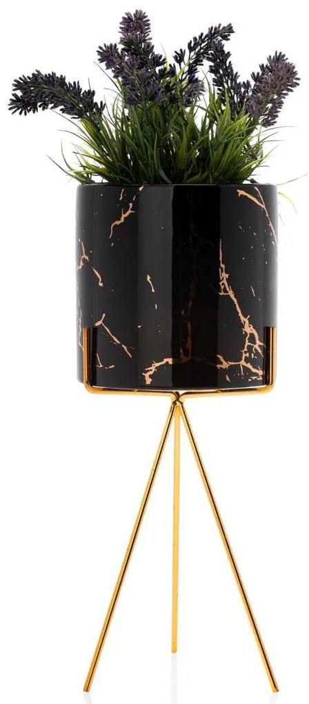 KERAMICKÝ KVETINÁČ SO STOJANOM EMMA 32X13 CM ČIERNA