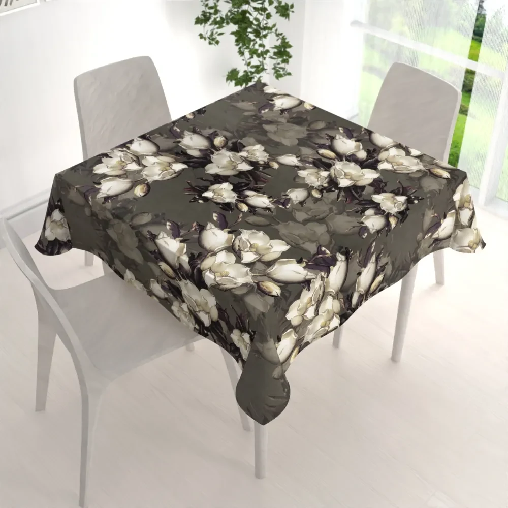 Biante Zamatový štvorcový obrus Tamara TMR-034 Kvety gardénie na hnedosivom 90x90 cm