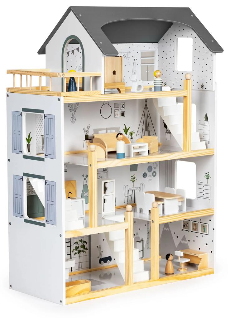 Domček pre bábiky so sadou 18 drevených kusov nábytku ECOTOYS