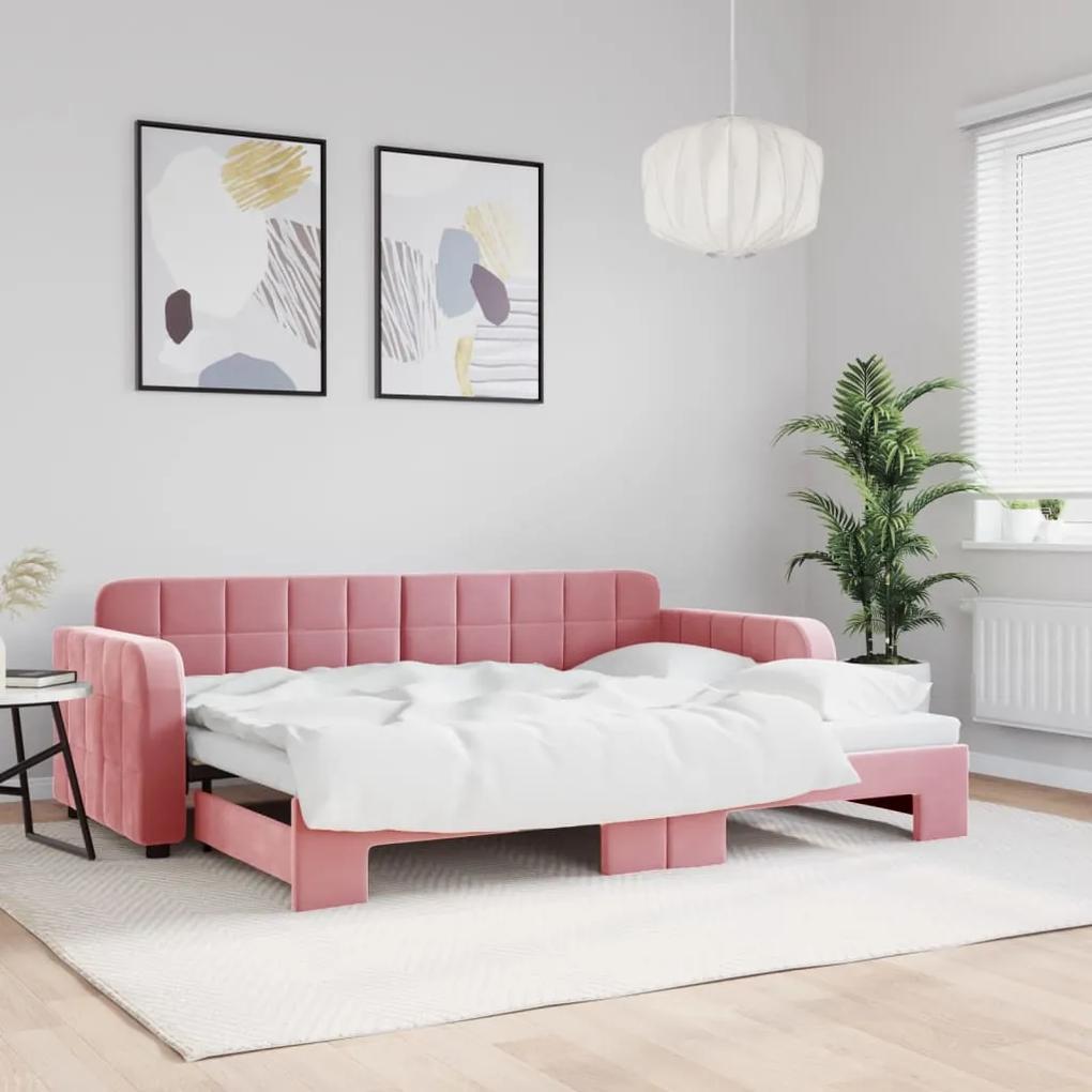 Denná posteľ s rozkladacou posteľou ružová 80x200 cm zamat 3196925
