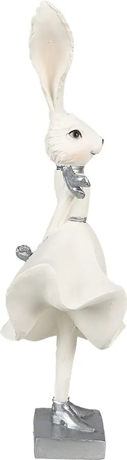 Dekorácia socha biela zajačica v šatách - 13*11*37 cm
