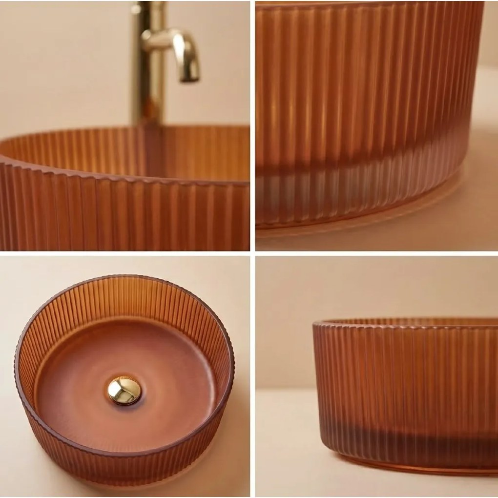 Rea Suri, sklenené umývadlo na dosku 360x360x115 mm, amber-hnedá, REA-U3613