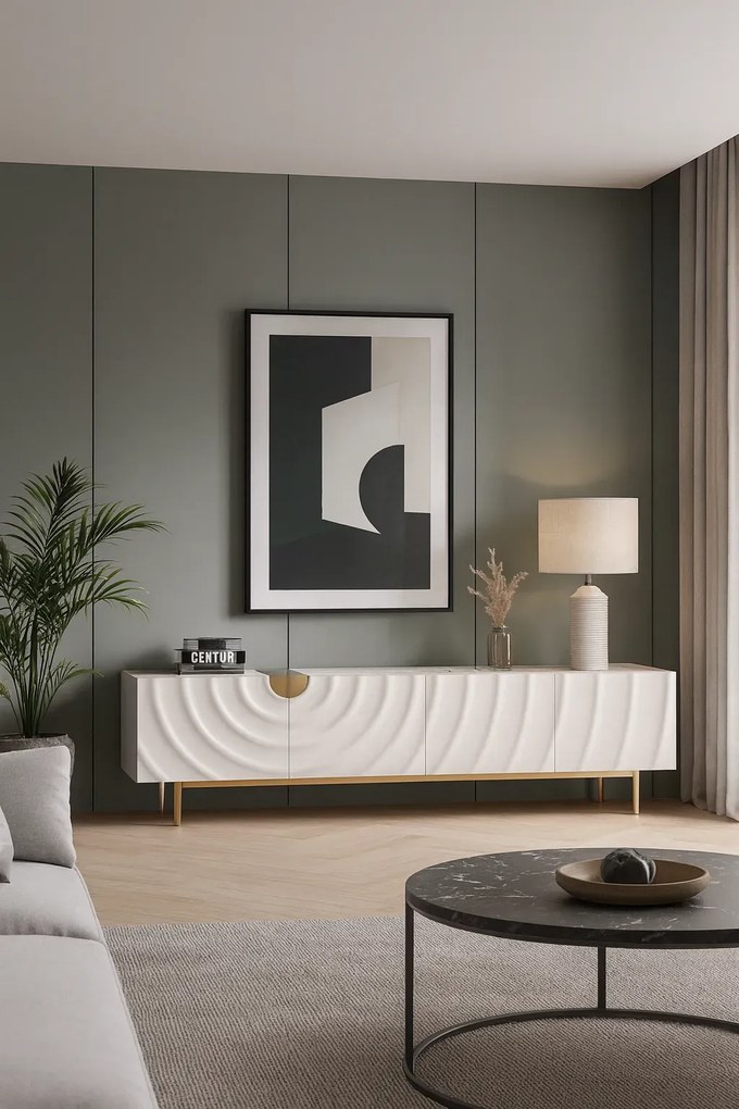 TV skrinka Stilig ST320 200 cm ecru/zlatá/mramor