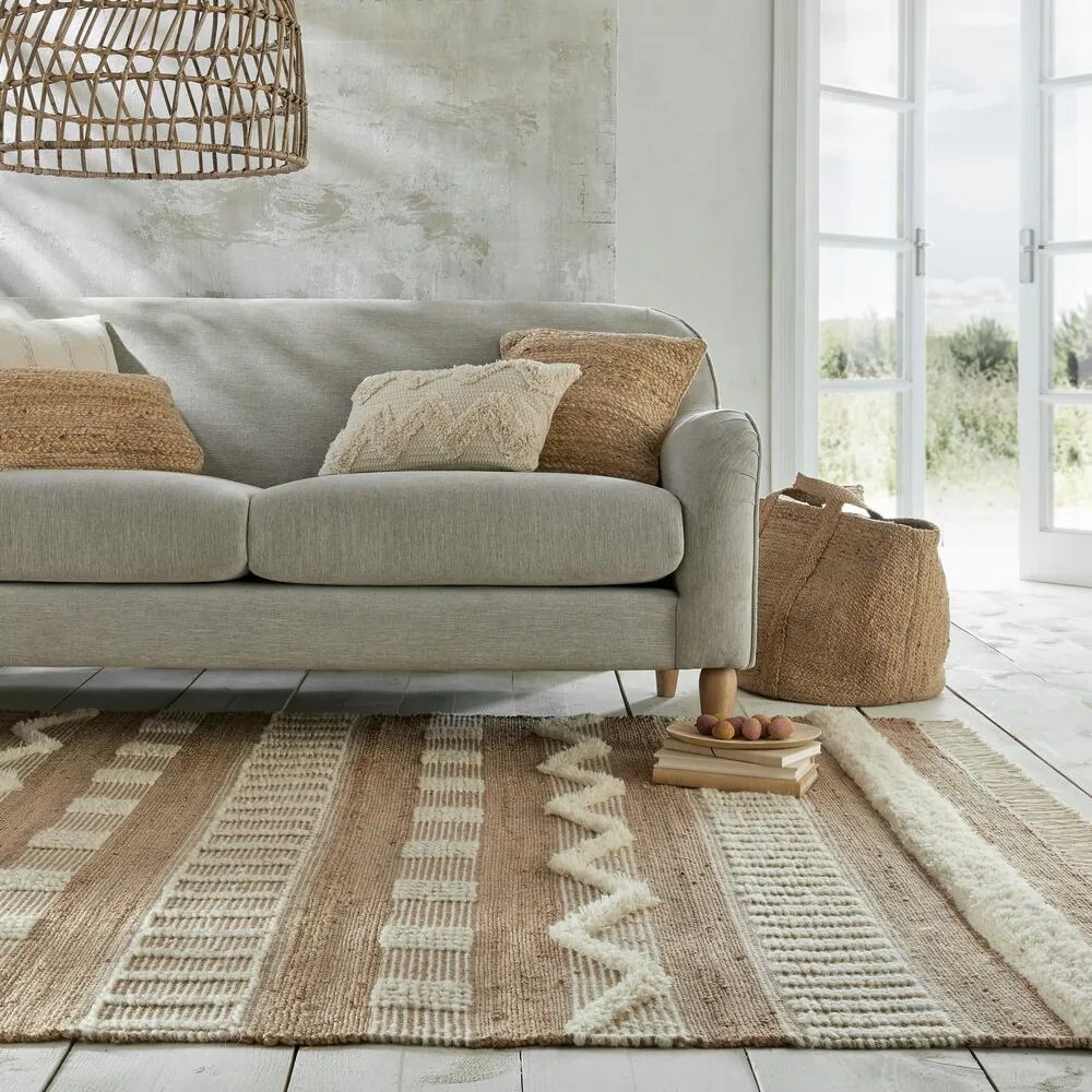 Kusový koberec Jubilant Medina Jute Natural/Ivory, 120x170, béžová, obývacia izba, Flair Rugs