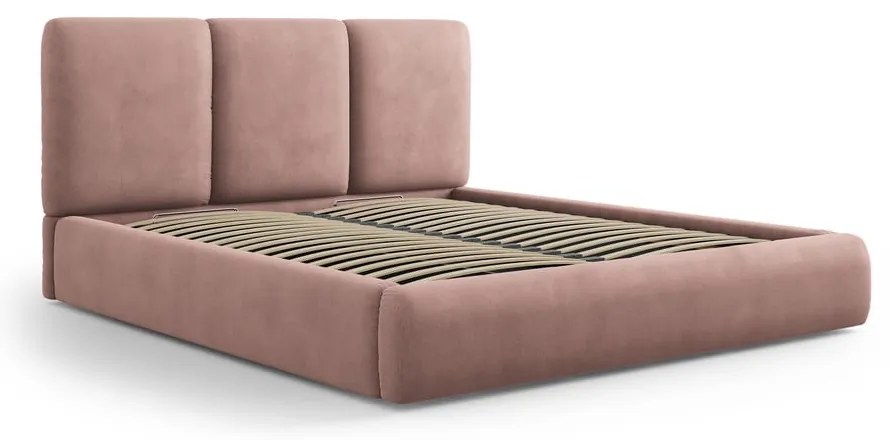Svetloružová čalúnená dvojlôžková posteľ s úložným priestorom s roštom 160x200 cm Brody – Mazzini Beds