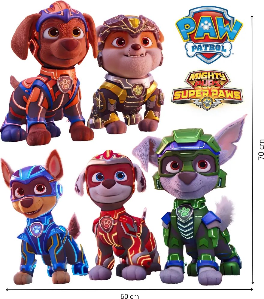 60x70cm PAW Patrol - Mighty Pups 2 - nálepka na stenu