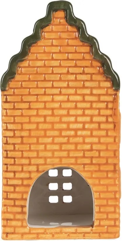 Oranžový keramický domček na čajovú sviečku Lamont - 9*10*19 cm