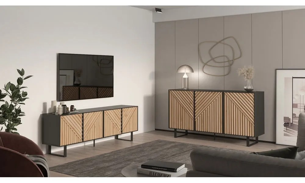 TV stolík v dekore duba v čierno-prírodnej farbe 161x55x35 cm Alana – Marckeric