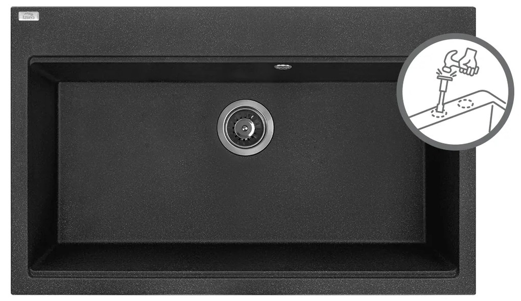 Laveo Tau, 1-komorový granitový drez 800x500x215 mm, čierna škvrnitá, LAV-SBT_7108