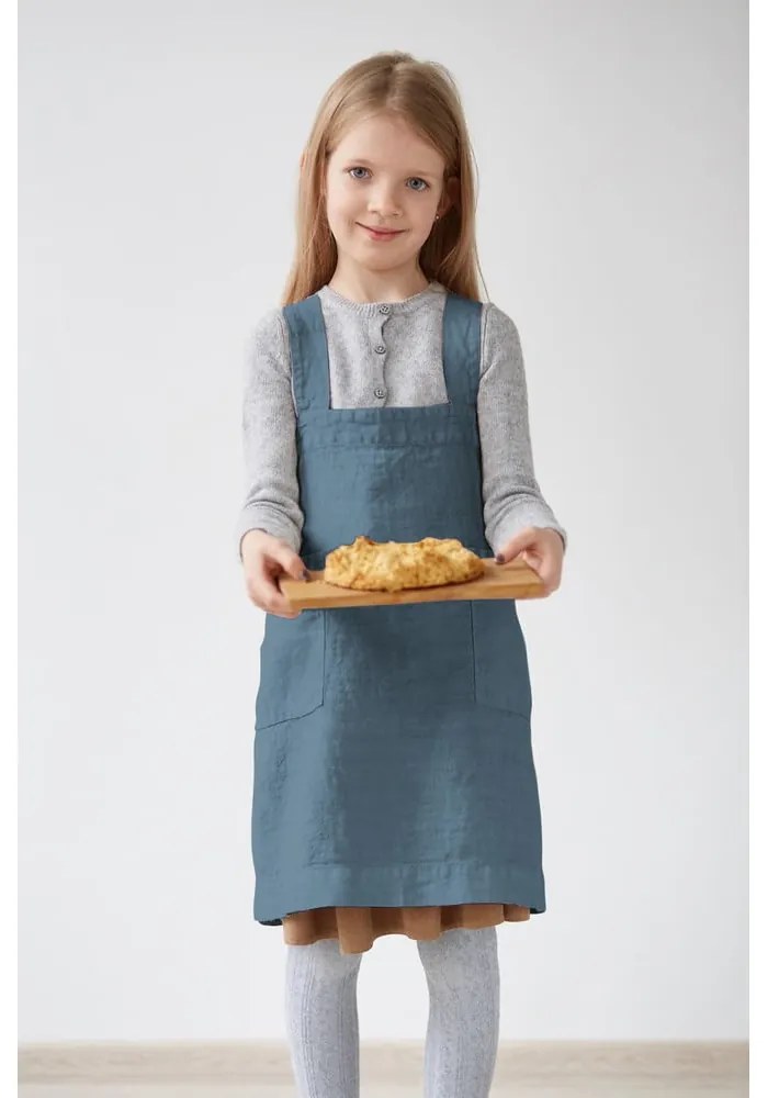 Detská modrá ľanová zástera Linen Tales Pinafore, 72 x 45 cm