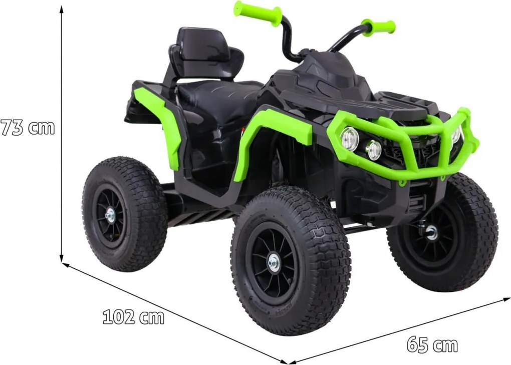 Ramiz Štvorkolka na vzduchovú batériu pre deti Čierna a zelená + Nafukovacie kolesá + Rádio MP3 + Bezplatné štartovanie