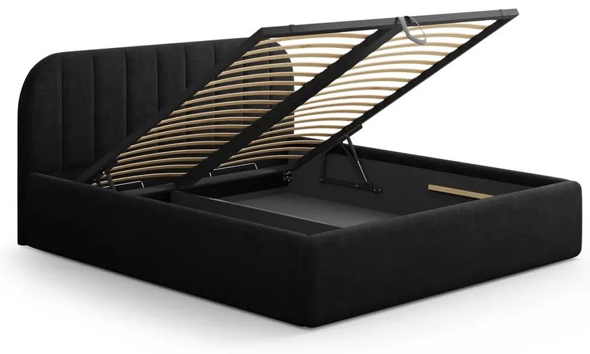 Čierna čalúnená dvojlôžková posteľ s úložným priestorom s roštom 140x200 cm Juno – Windsor & Co Sofas