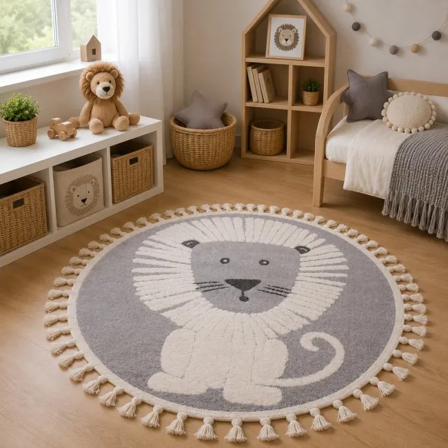 Koberec SKANDI KIDS A1095B sivý / krémový kruh