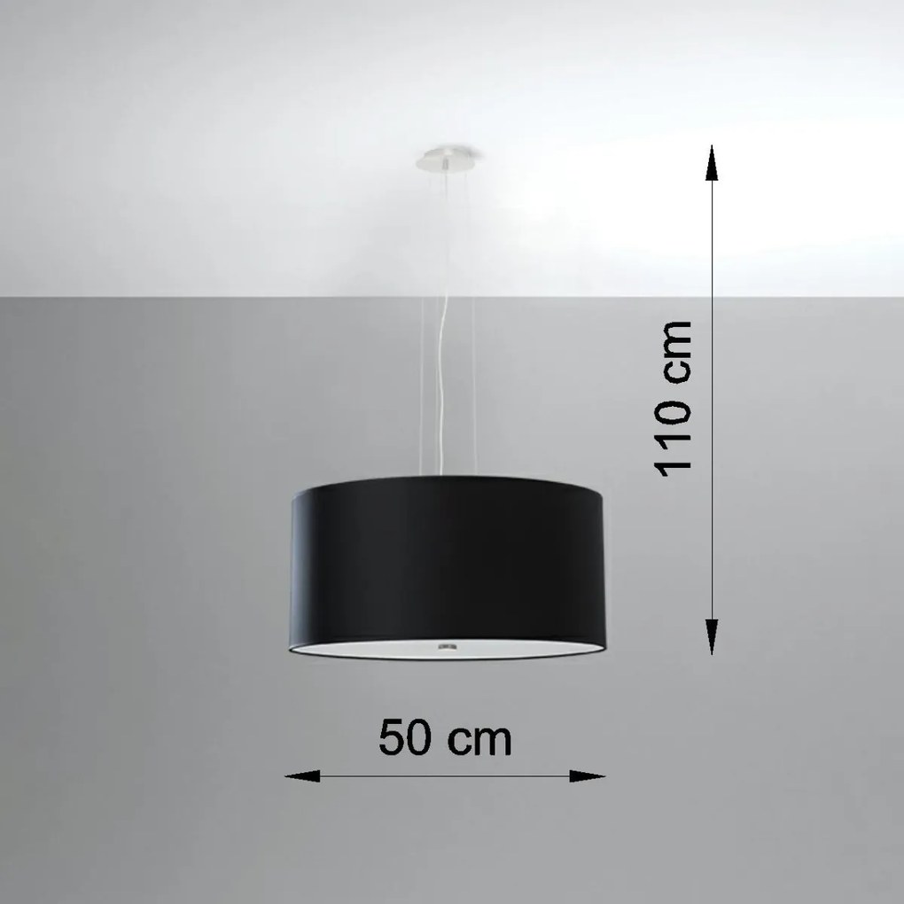 Závesné svietidlo Otto, 1x čierne textilné tienidlo, (biele sklo), (fi 50 cm)