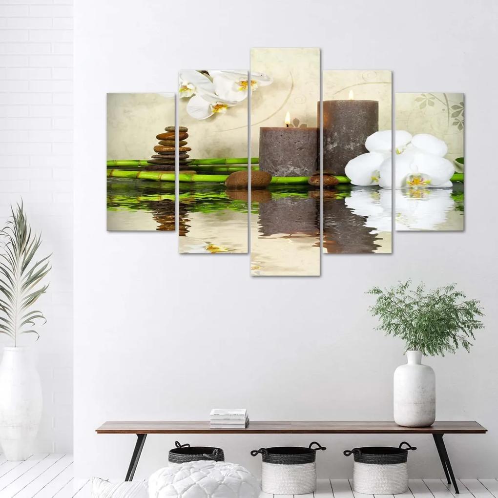 Obraz na plátně pětidílný Zen Spa svíčka Orchidej - 200x100 cm