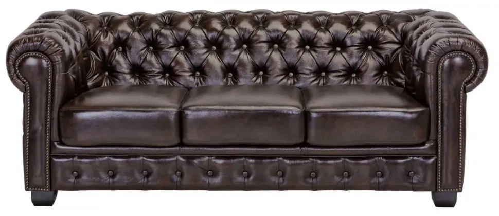 furniture-nabytek.cz - Trojmiestna pohovka Chesterfield z pravej kože, hnedá – 200×90×72 cm