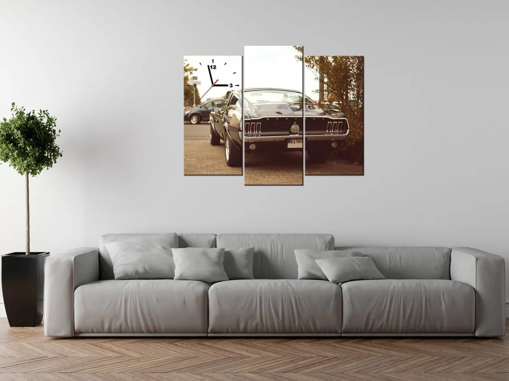 Gario Obraz s hodinami Ford Mustang, 55laney69 - 3 dielny Rozmery: 90 x 30 cm
