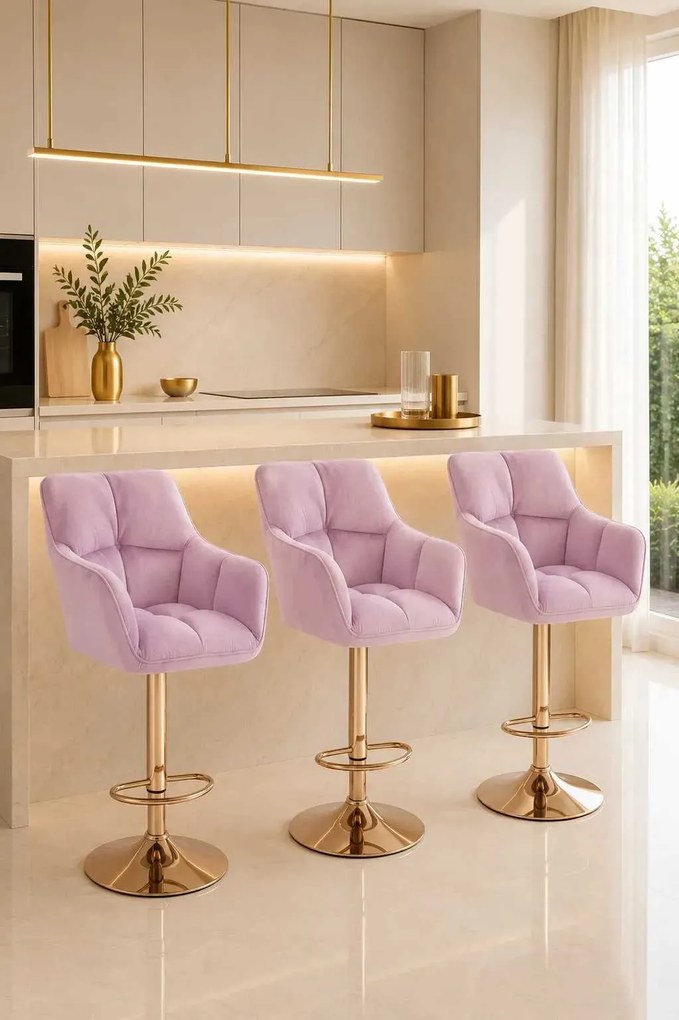 LuxuryForm DESIGN Barová stolička AMALFI VELUR na zlatom tanieri - levanduľa