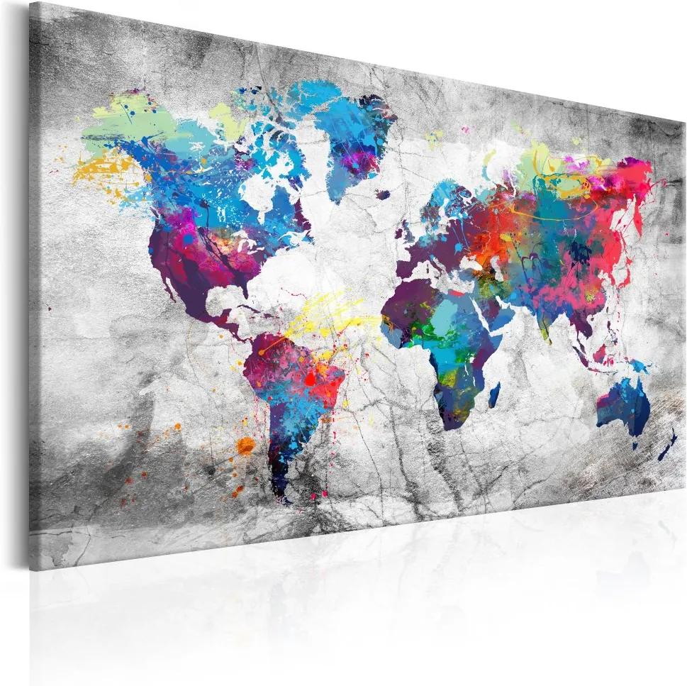 Obraz na plátne Bimago - World Map: Grey Style 90x60 cm