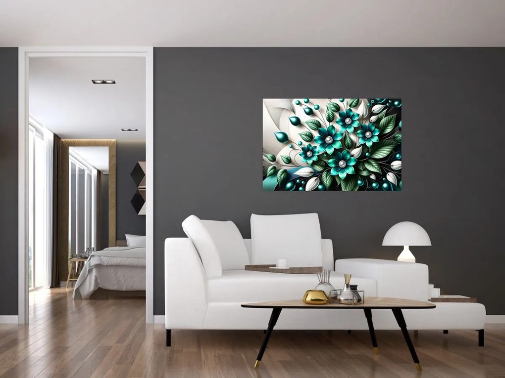 Obraz - 3D tyrkysové kvety (90x60 cm)
