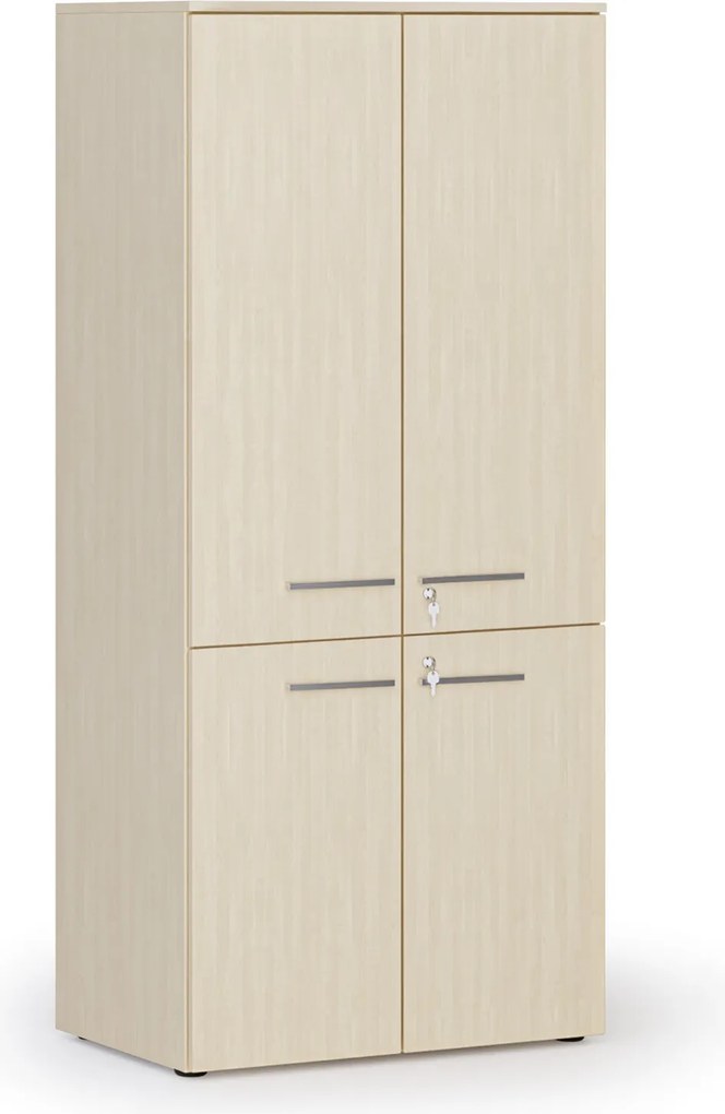 Kancelárska policová skriňa PRIMO WOOD, polené dvere, 800 x 500 x 1781 mm, breza