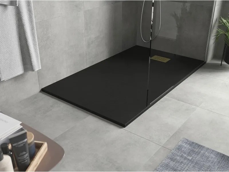 Mexen Hugo, obdĺžniková sprchová vanička SMC 160 x 70 cm, čierna, zlatá krytka, 42707016-G