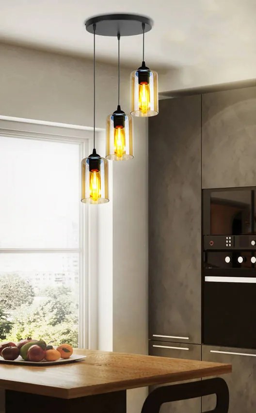 Candellux Čierno-hnedý závesný luster Bistro pre žiarovku 3x E27 s guľatou základňou 33-00576
