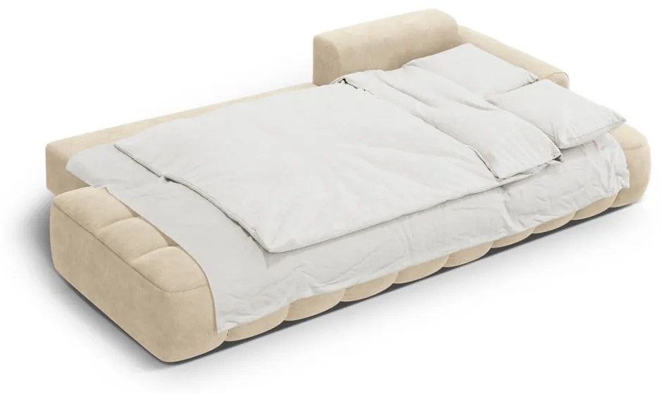 Béžová zamatová rozkladacia/s úložným priestorom rohová pohovka (pravý roh/s leňoškou) Linz – Cosmopolitan Design