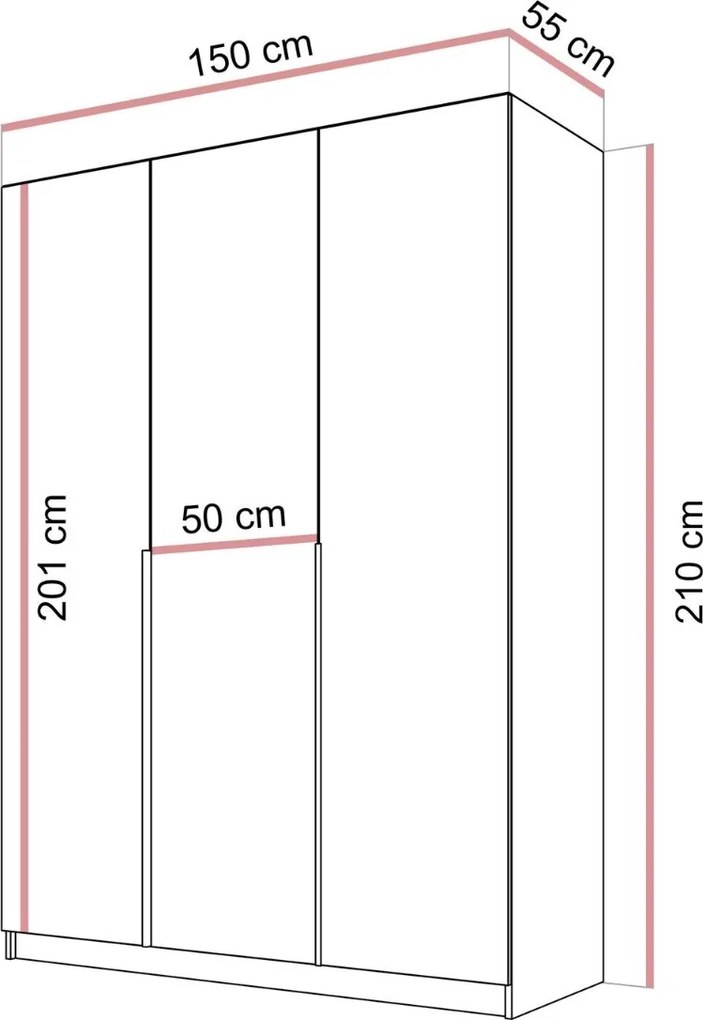 ŠATNÍKOVÁ SKRIŇA BLANCA 3D KAŠMÍR ZLATÉ ÚCHYTKY 150 cm