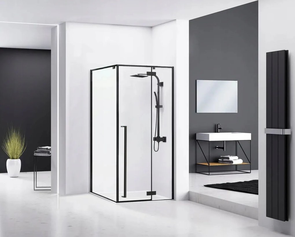 Rea Fargo Black, sprchový kút s krídlovými dverami 100 (dvere) x 80 (stena) x 195 cm, 6mm číre sklo, čierny profil, REA-K6950