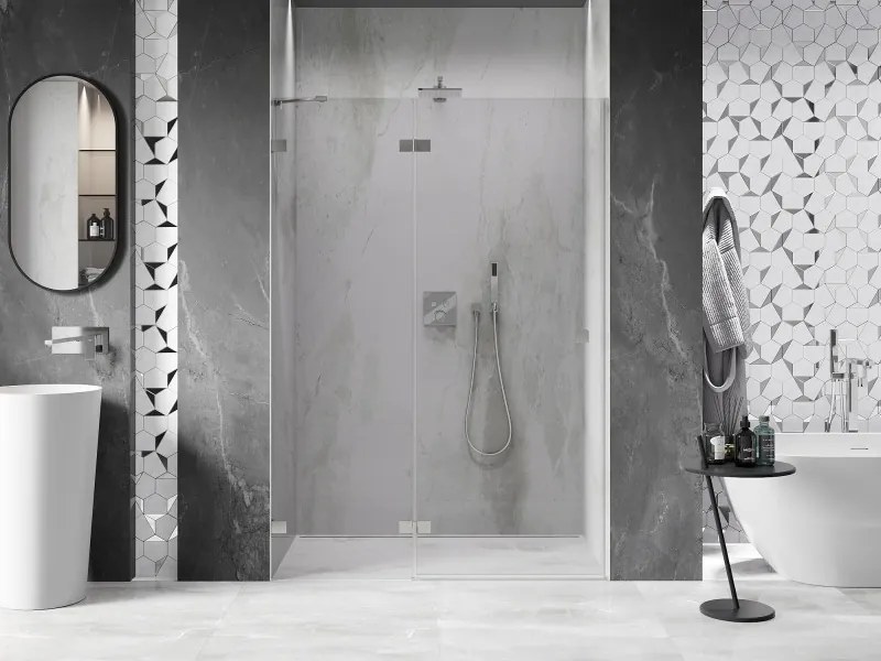 Mexen, Mexen Lunar ľavé výklopné sprchové dvere 130 cm, transparentné, brúsený nikel - 834-130-000-97-00-L