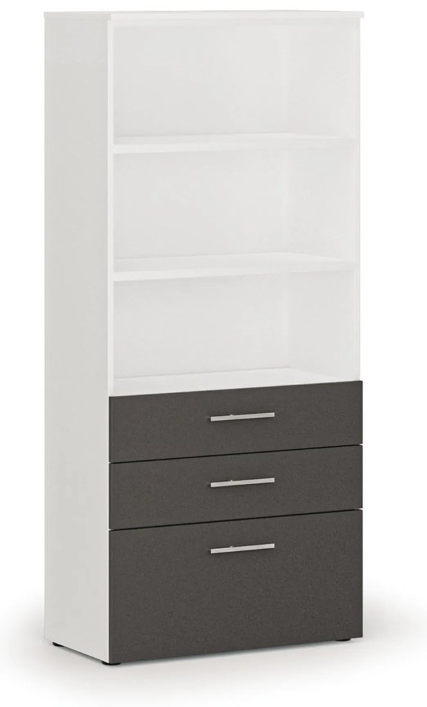 Kancelárska skriňa s kombinovanými zásuvkami PRIMO WHITE, 800 x 420 x 1781 mm, biela/grafit