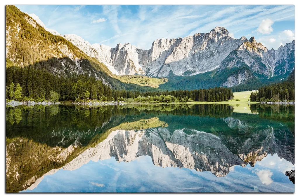 Obraz na plátne - Alpské štíty odrážajúce sa v pokojnom jazere 1157A (120x80 cm)